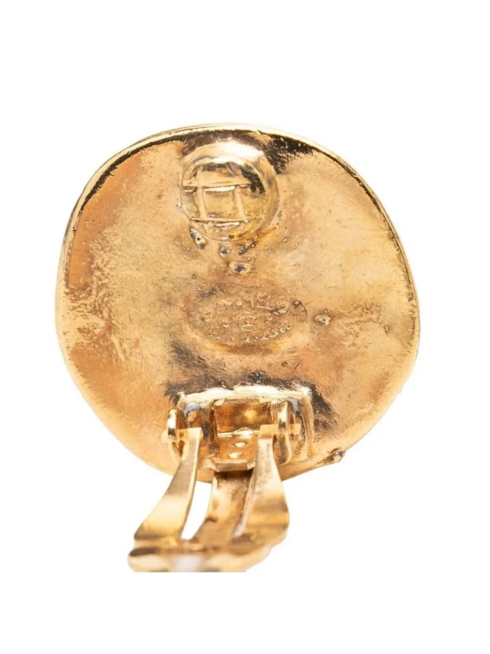 Chanel 96P CC Logo Vintage Round Earrings Stamp Gold Plated